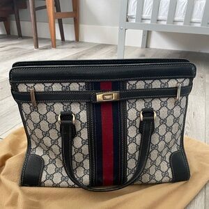 Gucci vintage sherry line canvas and leather tote bag